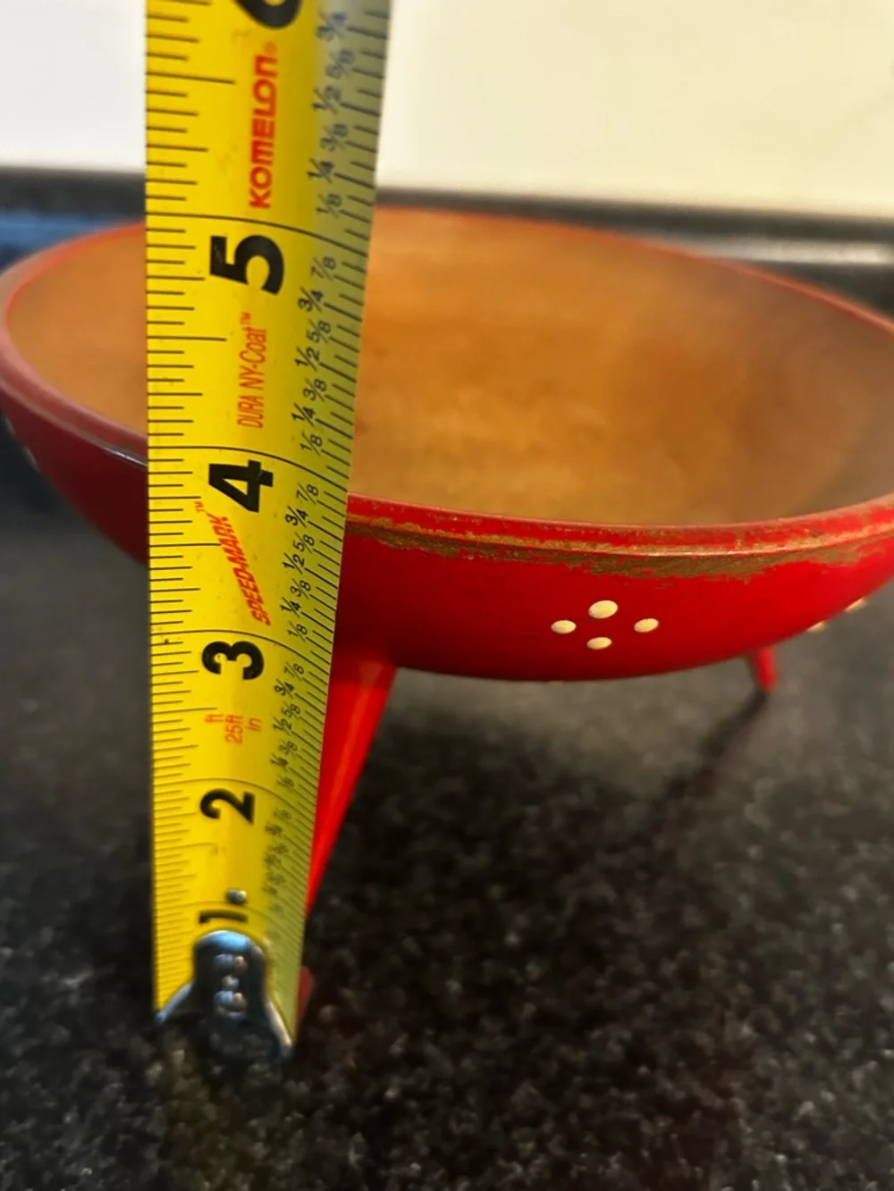Mid-Century Modern 50's -3 Legged Red Trinket Bowl Dish -Woodpecker Wood Ware